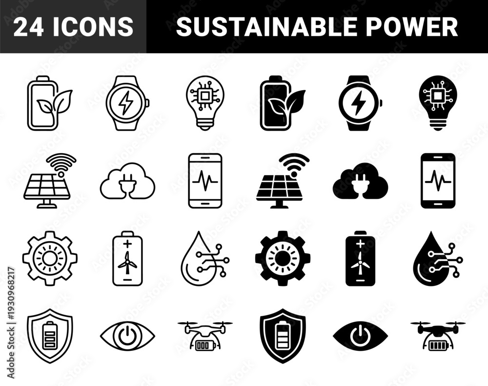 Fototapeta premium Sustainable energy and smart technology hybrid symbols featuring battery leaf integration solar panel connectivity and eco friendly power management