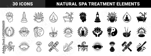 Holistic Wellness and Spiritual Healing Symbols Featuring Hybrid Designs of Lotus Flowers Meditating Figures Reflexology and Natural Spa Therapy Elements