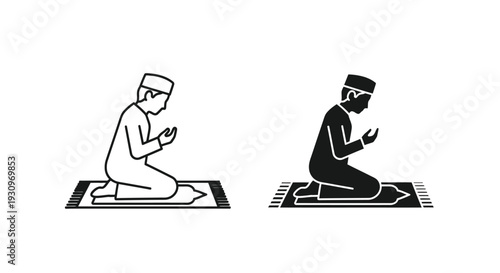 A kneeling man in traditional attire shown in black silhouette