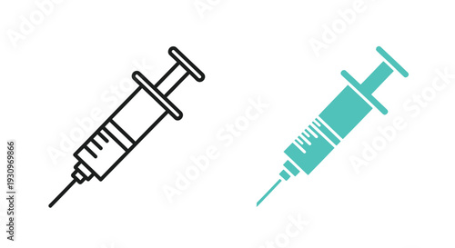 Two syringe icons one black and one teal in a flat design silhouette