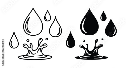 Black and white water droplets and splash a striking silhouette