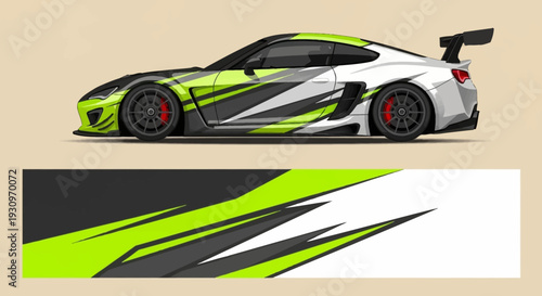 High speed neon green racecar with bold graphics and aerodynamic design.