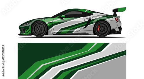 Green and white racing car with bold graphic livery.