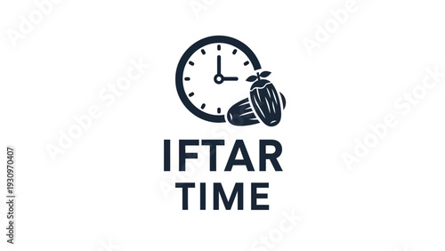 Breaking fast with clock and drum illustration during iftar time in a serene environment