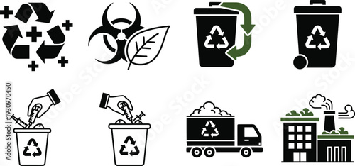 Medical waste icons for sustainable healthcare management system