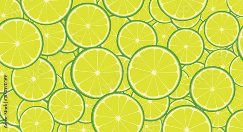 Bright and zesty seamless pattern background completely filled with vibrant green lime slices in a refreshing overlapping arrangement.