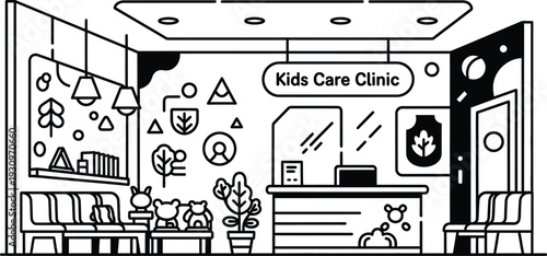 Pediatric clinic interior vector illustration with friendly atmosphere