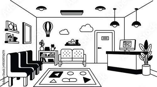 Pediatric clinic interior vector illustration with friendly atmosphere