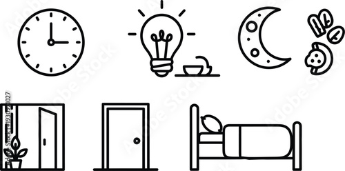 Sleep hygiene vector icons set for healthy lifestyle concept