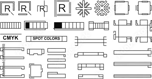 Printer marks and crop marks vector set for prepress