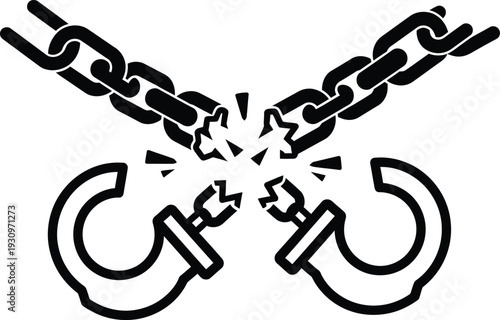 Broken chains symbol representing liberation and freedom concept