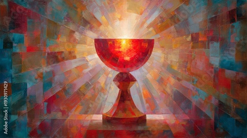 Vibrant Abstract Chalice: Radiant Hues of Spiritual Illumination and Artistic Expression