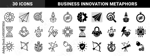Hybrid Conceptual Symbols Merging Business Growth With Scientific Innovation Featuring Brain Gears Paper Plane Grid And Rocket Box Elements