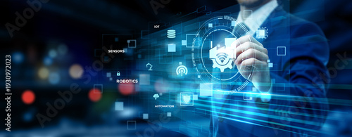 Quadro em tela Businessman pointing at Industry 4