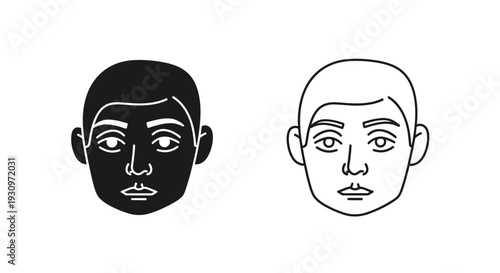Two faces with different skin tones side by side, black and white, illustration Vector