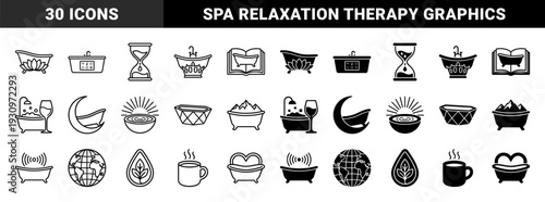 Hybrid bathtub wellness symbols merging luxury soaking tubs with lotus flowers hourglasses crescent moons mountain peaks and digital control interfaces for spa branding