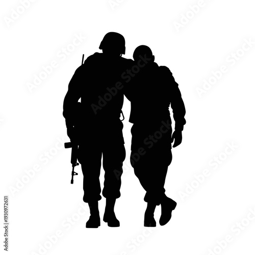 Two hikers Walking Together in Silhouette with Backpacks in Outdoor Adventure Scene.