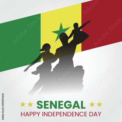 Senegal Independence Day vector illustration with flag and silhouettes
