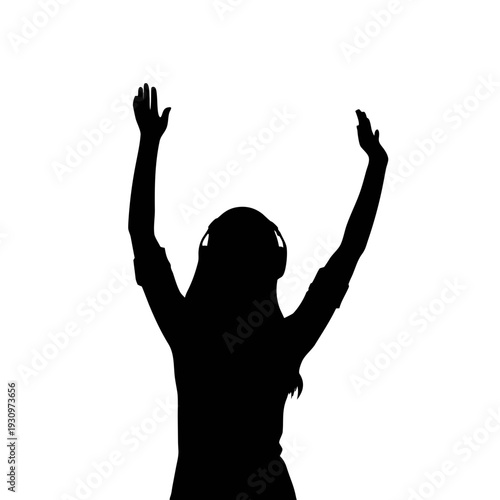 Woman in silhouette celebrating with arms raised in joyful abandon