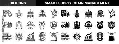 Logistics and Supply Chain Management Hybrid Symbols Featuring Global Trade Transportation Infrastructure and Smart Distribution Network Elements