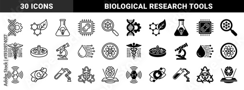 Scientific Hybrid Research Concept Symbols Merging Biology Genetics Chemistry and Technology into Integrated Experimental Laboratory Data Icons
