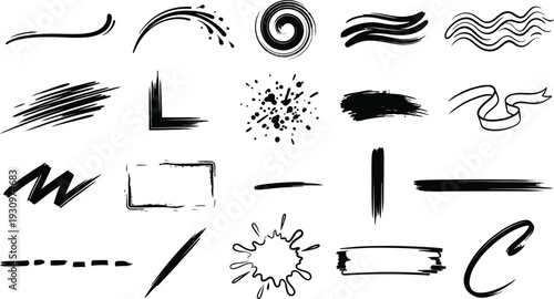 A versatile collection of artistic black brush strokes and design elements for creative projects.