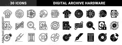 Data storage and archival symbols merging hard drive platters with metaphorical elements like organic leaves vault doors and classic Greek columns