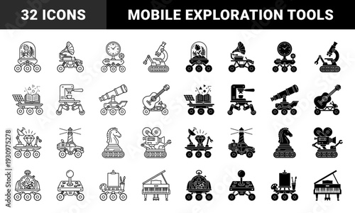 Hybrid vehicle concept featuring integrated artistic and scientific tools including telescope microscope musical instrument and easel on wheeled chassis