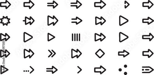 Collection of various black outline arrow icons pointing in different directions and styles