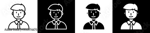 Worker Icon In Flat Version On Black And White Background