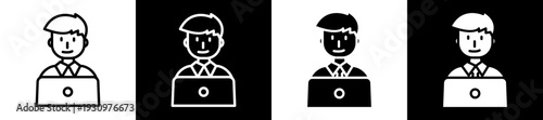 Computer Worker Icon In Flat Version On Black And White Background