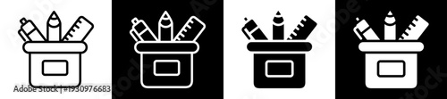 Stationery Icon In Flat Version On Black And White Background