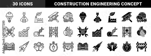 Construction and Engineering Hybrid Symbolism Featuring Hard Hat Lightbulb Mix Concrete Mixer Globe and Scaffolding Sun Architecture Concept