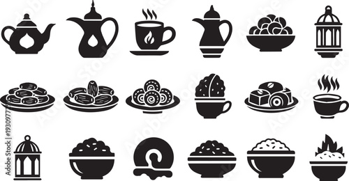 Ramadan Iftar Food And Drink Icon Vector Set