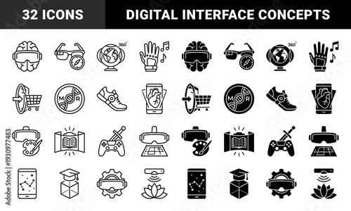 Augmented reality and virtual interface concepts merging digital technology with education gaming healthcare and commerce for immersive experiences