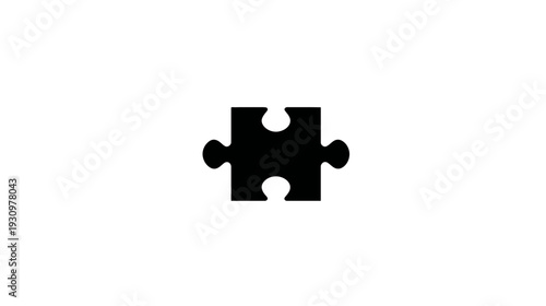 A black puzzle piece centered on a white background, a symbol of problem-solving