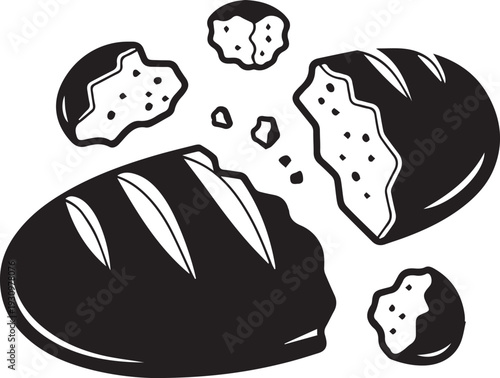 Broken loaf of bread with slices falling apart