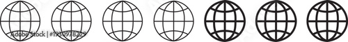 Globe icons set, WWW world wide web set site symbol. Internet and world wide web globe icons