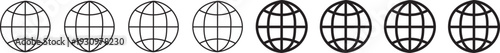 Globe icons set, WWW world wide web set site symbol. Internet and world wide web globe icons