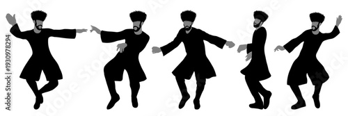 People silhouettes set. Caucasian man folk dance. Vector illustration.