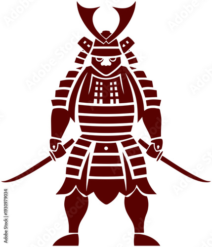 Samurai warrior in traditional armor holding dual swords confidently