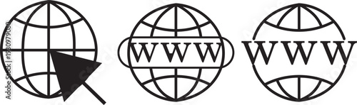 Globe icons set, WWW world wide web set site symbol. Internet and world wide web globe icons