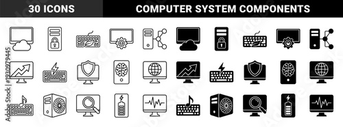 Hardware components and digital interface hybrid symbols featuring integrated cloud connectivity security locks and sustainable computing metaphors
