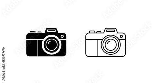Black and white camera icon set, vector illustration, simple design, two cameras Vector