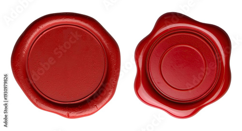 Fotografie Postage red wax seal scroll stamp empty sign diploma certificate isolated on whi