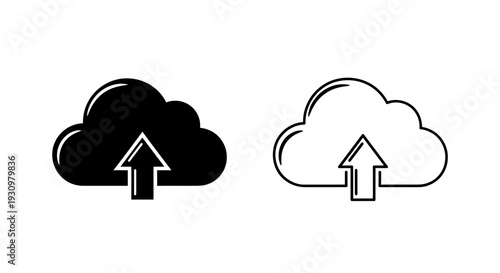 Cloud upload icon set, minimalist cloud storage symbol, simple cloud arrow design Vector