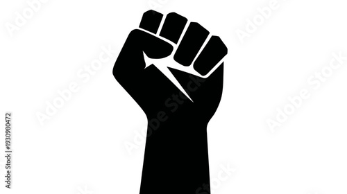 A black silhouette of a fist held upwards against a white background, representing solidarity