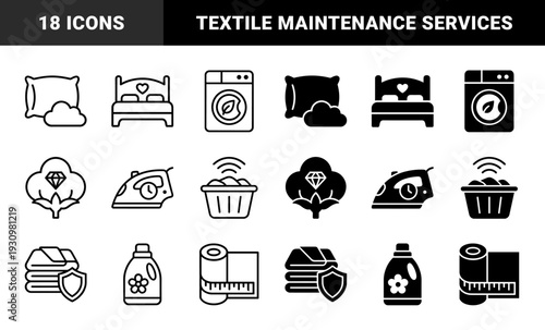 Textile care and laundry service symbols merging household appliance imagery with fabric quality protection and organic cotton fiber metaphors