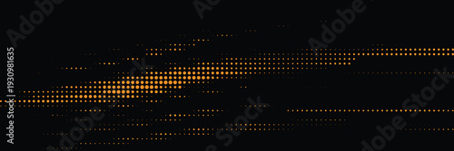 Abstract orange halftone dotted wave lines on black background dynamic digital motion pattern for technology banner presentation website header and marketing template vector illustration