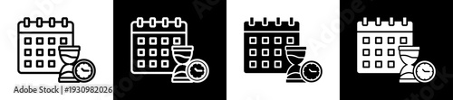 Time Management Icon In Flat Version On Black And White Background
